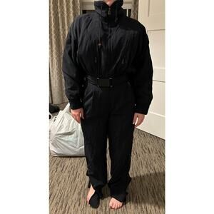 Vintage Bogner Ski Suit Women’s 8 Black Embroidered Mountain Scene Après Ski